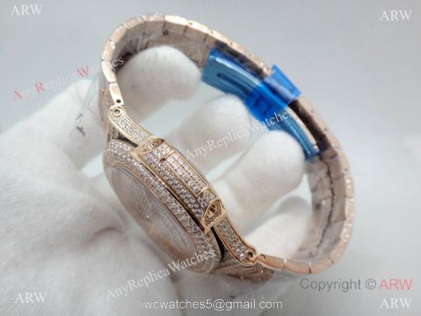 Highest Quality Patek Philippe 5719 Nautilus Jumbo Watch Rose Gold Full Diamond Highest Quality Patek Philippe 5719 Nautilus Jumbo Watch Rose Gold Full Diamond