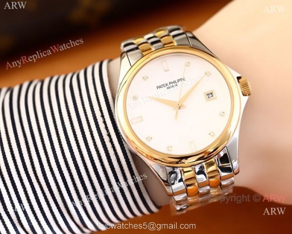 Patek Philippe Geneve Calatrava Replica Watch 2-Tone White Dial Patek Philippe Geneve Calatrava Replica Watch 2-Tone White Dial