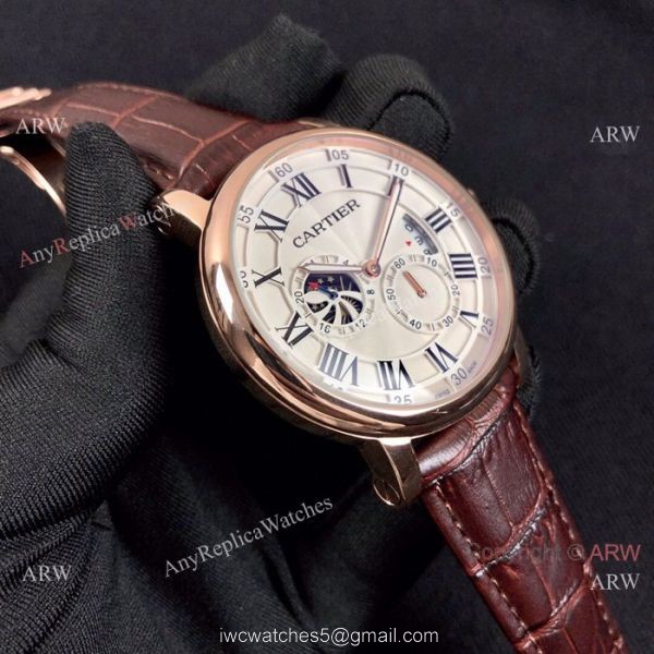 Copy Rotonde de Cartier Moonphase Watches Rose Gold Leather Strap Copy Rotonde de Cartier Moonphase Watches Rose Gold Leather Strap