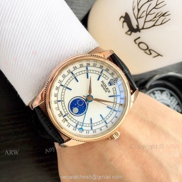 Baselworld Replica Rolex Cellini Moon phase Watches Rose Gold Blue Stick Baselworld Replica Rolex Cellini Moon phase Watches Rose Gold Blue Stick