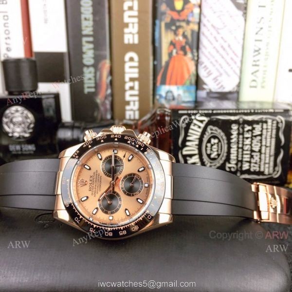 New Rolex Daytona Rubber Strap Replica Watch Rose Gold Case 40mm New Rolex Daytona Rubber Strap Replica Watch Rose Gold Case 40mm