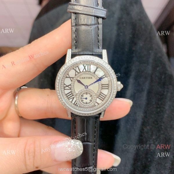 Fashion Cartier Watch Lady Diamond Bezel Black Leather Strap Fashion Cartier Watch Lady Diamond Bezel Black Leather Strap
