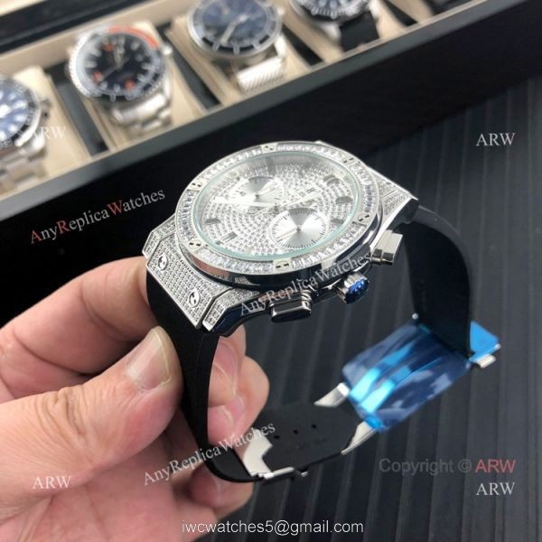 Iced Out Hublot Knock off Watches Classic Fusion SS Black Rubber Strap Iced Out Hublot Knock off Watches Classic Fusion SS Black Rubber Strap