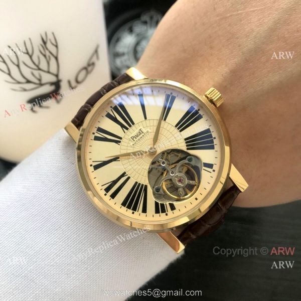 Clone Piaget Tourbillon Rose Gold White Roman Dial Men Watch Clone Piaget Tourbillon Rose Gold White Roman Dial Men Watch