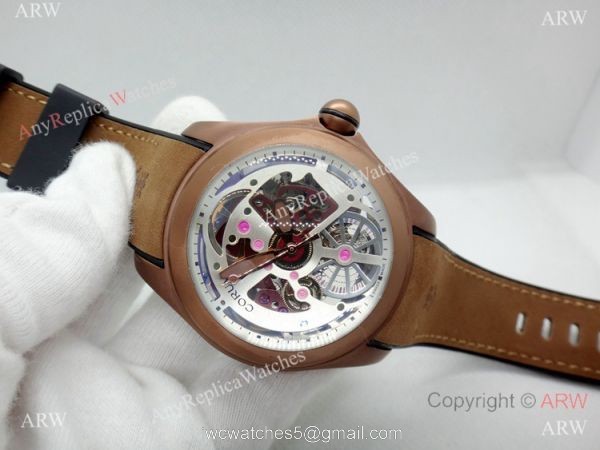 Copy Corum Bubble Squelette Automatic Watch Brown Case White Face Copy Corum Bubble Squelette Automatic Watch Brown Case White Face