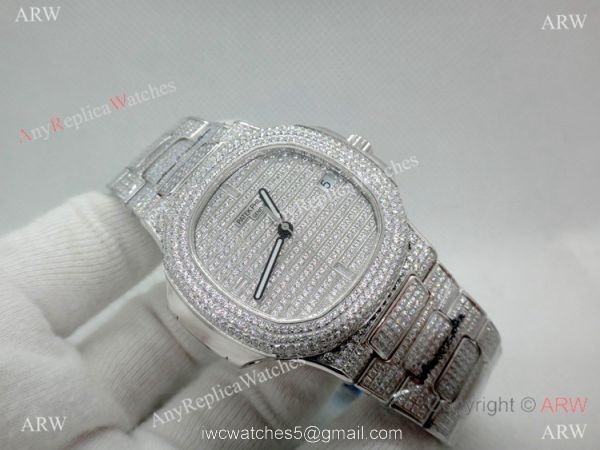 Swiss Grade Copy Patek Philippe Nautilus Jumbo Cal 324 Watch Stainless Steel Iced Out Swiss Grade Copy Patek Philippe Nautilus Jumbo Cal 324 Watch Stainless Steel Iced Out