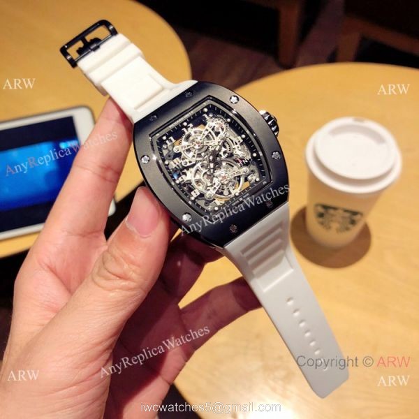 Richard Mille Knock off RM 17-01 Watches Black Case White Rubber Strap Richard Mille Knock off RM 17-01 Watches Black Case White Rubber Strap
