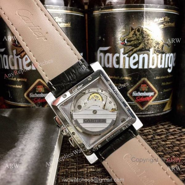 New Copy Cartier Tank Francaise watch SS Diamond Black Leather Band New Copy Cartier Tank Francaise watch SS Diamond Black Leather Band