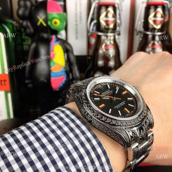New Style Rolex Milgauss Blue Replica Watch Black Tattoo Case 40mm New Style Rolex Milgauss Blue Replica Watch Black Tattoo Case 40mm