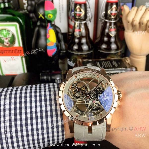 Copy Roger Dubuis Excalibur Flying Tourbillon Watches SS Gray Leather Strap Copy Roger Dubuis Excalibur Flying Tourbillon Watches SS Gray Leather Strap