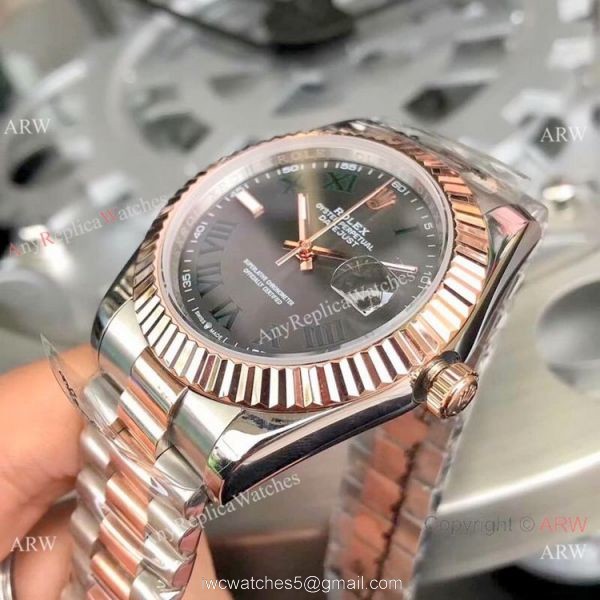 Copy Rolex Datejust Gray Dial 2-Tone Rose Gold President Watch 40mm Copy Rolex Datejust Gray Dial 2-Tone Rose Gold President Watch 40mm