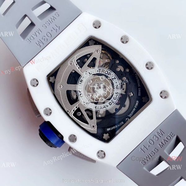 KV Factory Swiss Copy Richard Mille RM 011-FM Polo Club Saint Tropez Watch White Ceramic Gray Skeleton Dial KV Factory Swiss Copy Richard Mille RM 011-FM Polo Club Saint Tropez Watch White Ceramic Gray Skeleton Dial