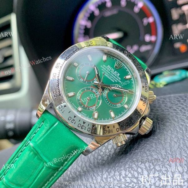 Rolex Daytona 42mm Watch SS Green Dial Green Leather Strap Rolex Daytona 42mm Watch SS Green Dial Green Leather Strap