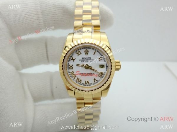 Copy Rolex Datejust Gold White Face Presidential Watch 26mm for Lady Copy Rolex Datejust Gold White Face Presidential Watch 26mm for Lady