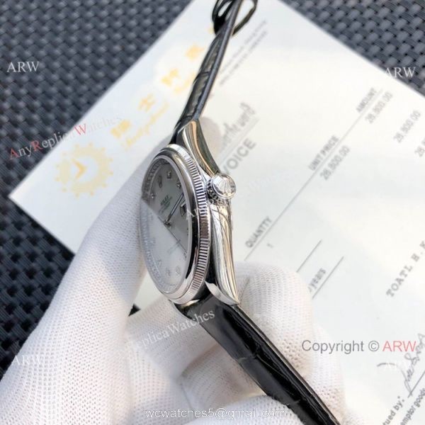 Rolex Datejust White MOP Black Leather Strap Watch Replica Rolex Datejust White MOP Black Leather Strap Watch Replica