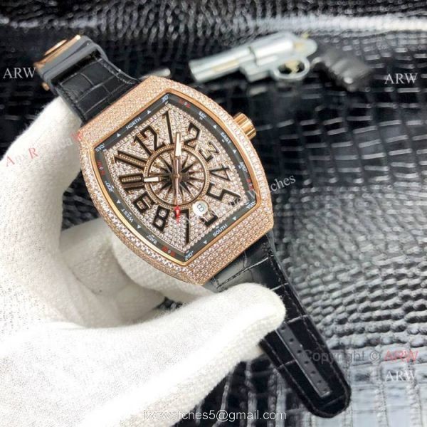 Franck Muller Vanguard Yachting V45 SC DT Men Watch Rose Gold Diamonds Franck Muller Vanguard Yachting V45 SC DT Men Watch Rose Gold Diamonds