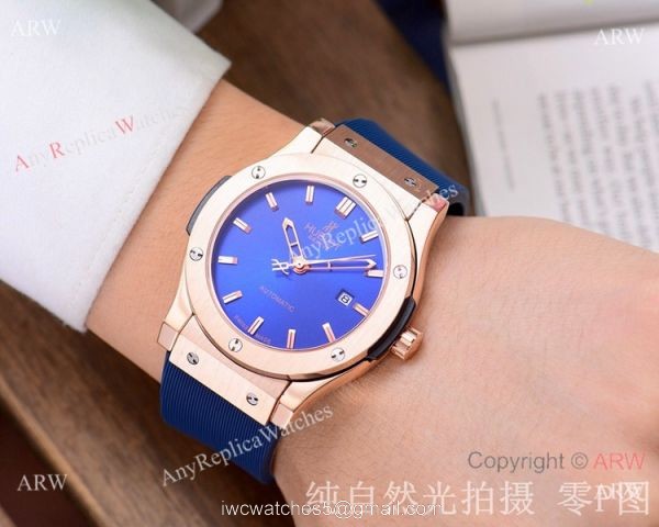 Copy Hublot Classic Fusion 42mm Watch Blue Face Rose Gold Copy Hublot Classic Fusion 42mm Watch Blue Face Rose Gold