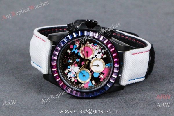 Rolex Daytona Rainbow Replica Watch Graffiti Dial White Leather Strap Rolex Daytona Rainbow Replica Watch Graffiti Dial White Leather Strap