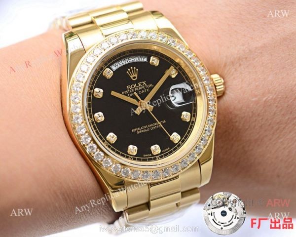 NEW UPGRADED Fake Presidential Rolex Daydate II Gold and Black Diamond Watch 41mm NEW UPGRADED Fake Presidential Rolex Daydate II Gold and Black Diamond Watch 41mm