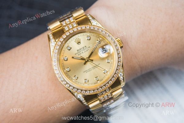 Swiss Copy Yellow Gold Rolex Datejust Diamond Watches For Men Swiss Copy Yellow Gold Rolex Datejust Diamond Watches For Men