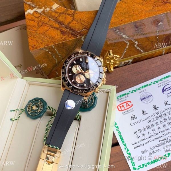 New Copy Rolex Daytona Rubber Strap Black Dial with Gold Subdials New Copy Rolex Daytona Rubber Strap Black Dial with Gold Subdials