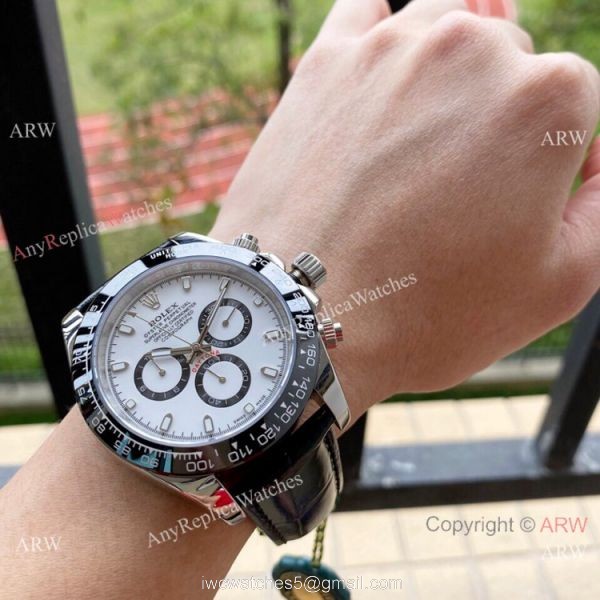 Copy Rolex Daytona 43mm Watch Panda Face Black Leather Strap Copy Rolex Daytona 43mm Watch Panda Face Black Leather Strap