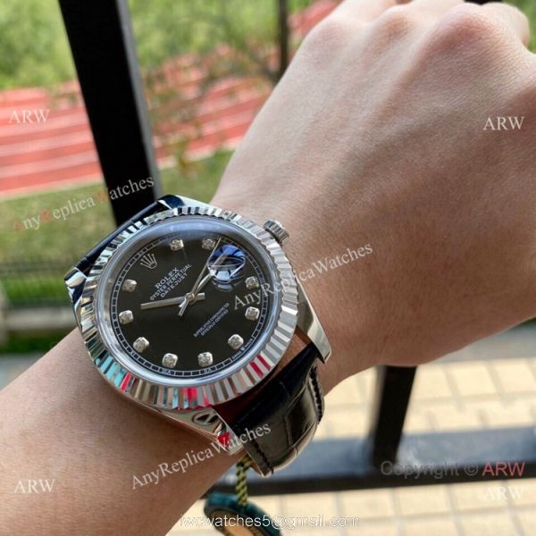 Upgraded Rolex Datejust II Men Watch Black Diamond Dial Leather Band Upgraded Rolex Datejust II Men Watch Black Diamond Dial Leather Band