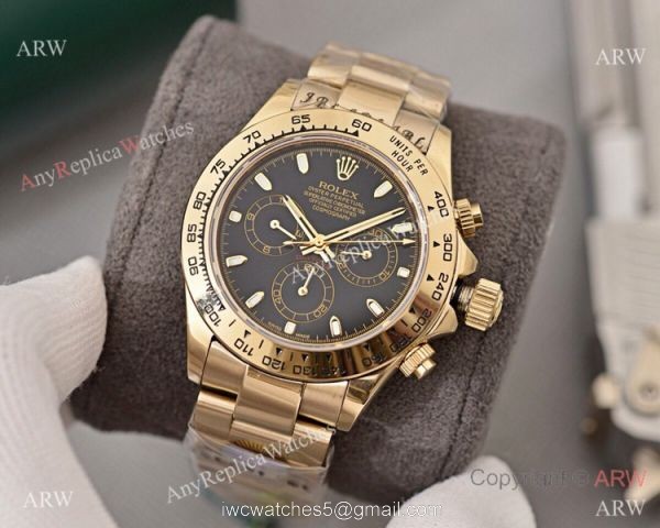 Copy Rolex Daytona Yellow Gold Black Face 40mm Watch High Quality Copy Rolex Daytona Yellow Gold Black Face 40mm Watch High Quality