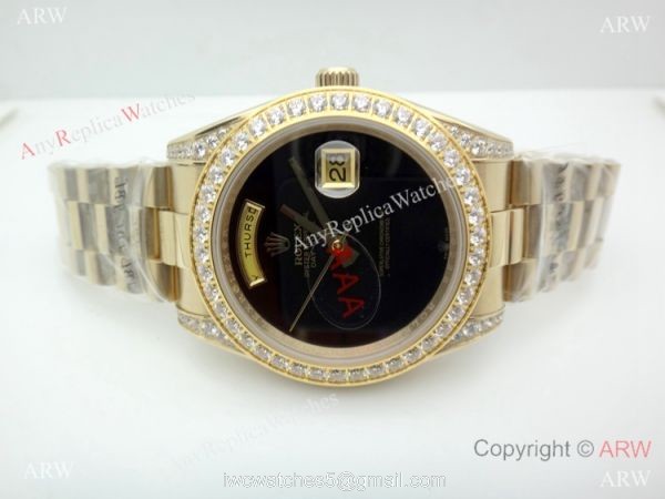 Rolex Day-Date 36mm Watch Fake Presidential Rolex Black Onyx Dial Diamond Bezel Rolex Day-Date 36mm Watch Fake Presidential Rolex Black Onyx Dial Diamond Bezel