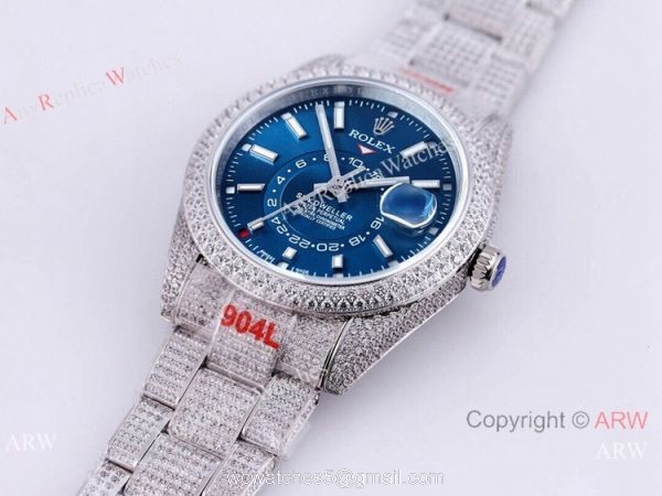 Swiss Replica Rolex Iced Out Sky-Dweller Seagull2824 Watch 904L Stainless Steel Swiss Replica Rolex Iced Out Sky-Dweller Seagull2824 Watch 904L Stainless Steel