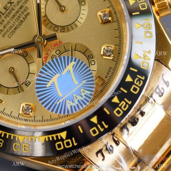 Swiss Quality Replica Rolex Daytona Watch 40mm Gold Diamond Dial Black Ceramic Bezel Swiss Quality Replica Rolex Daytona Watch 40mm Gold Diamond Dial Black Ceramic Bezel