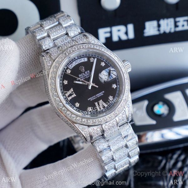 Replica Rolex Day Date II Watches Stainless Steel Iced Out Diamond Case Replica Rolex Day Date II Watches Stainless Steel Iced Out Diamond Case