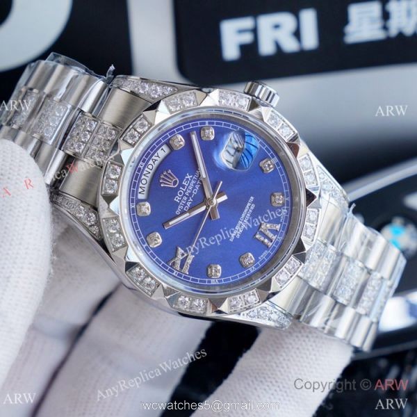 High Quality Replica Rolex Day Date II Iced Out Silver Dial Watches 41mm High Quality Replica Rolex Day Date II Iced Out Silver Dial Watches 41mm