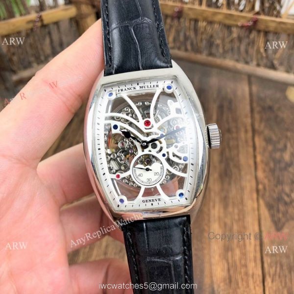 Knockoff Franck Muller Cintree Curvex Skeleton Watches SS Diamond Brown Leather Strap Knockoff Franck Muller Cintree Curvex Skeleton Watches SS Diamond Brown Leather Strap