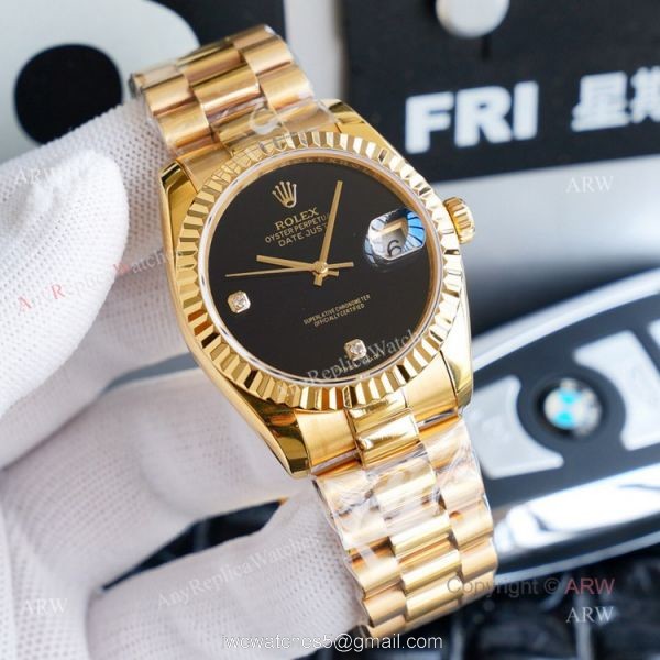 High Quality Replica Gold Rolex Datejust 36mm Black Dial ETA2836 Automatic Watch High Quality Replica Gold Rolex Datejust 36mm Black Dial ETA2836 Automatic Watch