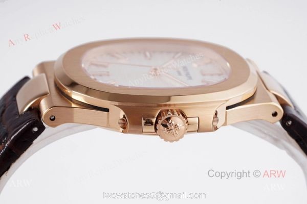 Swiss Replica Patek Philippe Nautilus Watches Rose Gold Case With White Dial Swiss Replica Patek Philippe Nautilus Watches Rose Gold Case With White Dial