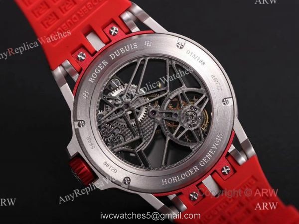 Swiss Replica Roger Dubuis Excalibur Spider Tourbillon Skeleton Watch With Red Rubber Band Swiss Replica Roger Dubuis Excalibur Spider Tourbillon Skeleton Watch With Red Rubber Band