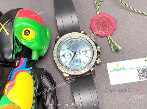Clone Rolex Daytona Rubber Strap Glacier blue Dial Diamond Bezel Clone Rolex Daytona Rubber Strap Glacier blue Dial Diamond Bezel