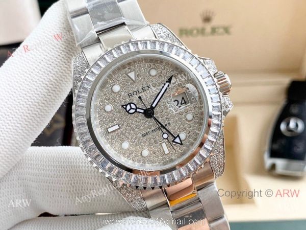Luxury Copy Rolex GMT-Master 2 Stainless Steel Full Diamond Dial Watch Luxury Copy Rolex GMT-Master 2 Stainless Steel Full Diamond Dial Watch