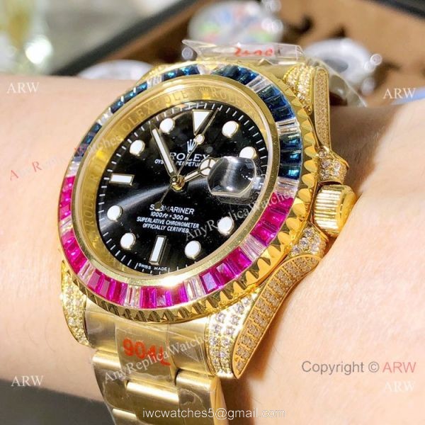 Nice Quality Copy Rolex Submariner Diamond Yellow Gold Watch Nice Quality Copy Rolex Submariner Diamond Yellow Gold Watch