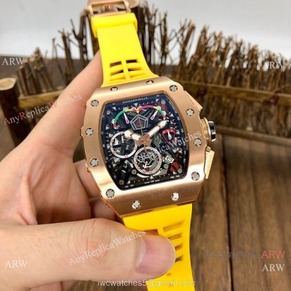 Japan Grade Richard Mille Rose Gold Chronograph Watch 50mm Japan Grade Richard Mille Rose Gold Chronograph Watch 50mm