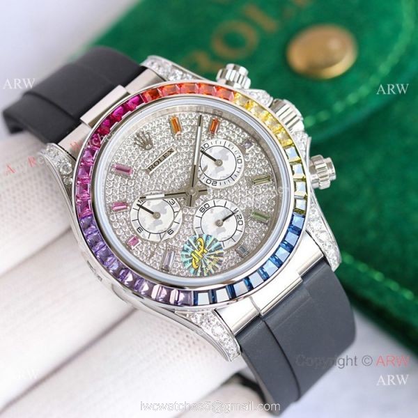 Swiss 7750 Rolex Daytona Replica Watch SS Diamond Dial Colorful Markers Swiss 7750 Rolex Daytona Replica Watch SS Diamond Dial Colorful Markers