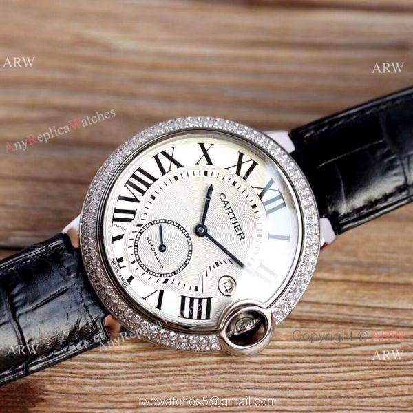 Swiss Fake Cartier Ballon Bleu 42mm XL Watch White Dial Black Leather Strap Swiss Fake Cartier Ballon Bleu 42mm XL Watch White Dial Black Leather Strap