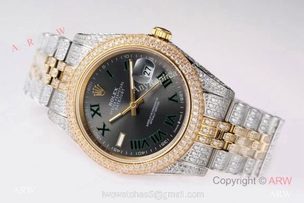 TW Factory Swiss Rolex Iced Out Datejust Watch Two Tone Grey Dial 41mm TW Factory Swiss Rolex Iced Out Datejust Watch Two Tone Grey Dial 41mm