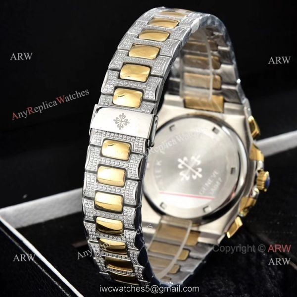 Luxury Patek Philippe Nautilus Iced Out Chrono Watches Two Tone Case Luxury Patek Philippe Nautilus Iced Out Chrono Watches Two Tone Case