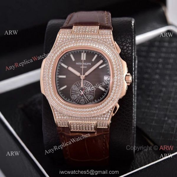 Japan Grade Patek Philippe Nautilus Chronograph Watches Rose Gold Diamond Case Japan Grade Patek Philippe Nautilus Chronograph Watches Rose Gold Diamond Case