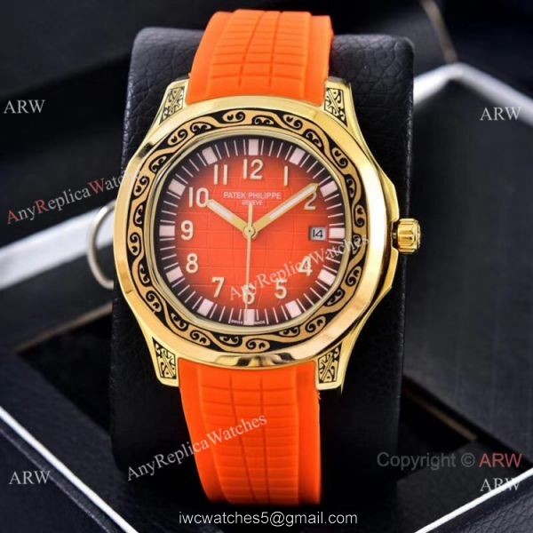 Clone Patek Philippe Aquanaut Engraving Watches Gold and Brown Rubber Strap Clone Patek Philippe Aquanaut Engraving Watches Gold and Brown Rubber Strap