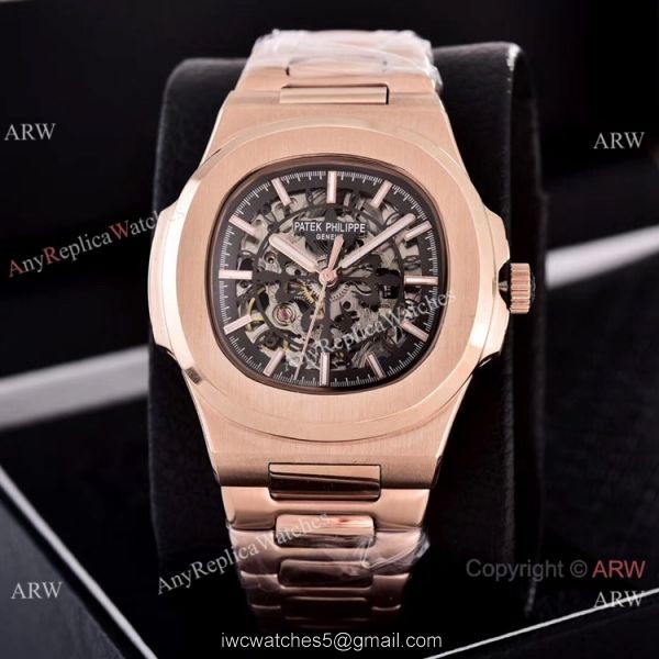 Faux Patek Philippe Nautilus Skeleton Dial Rose Gold Watches Faux Patek Philippe Nautilus Skeleton Dial Rose Gold Watches