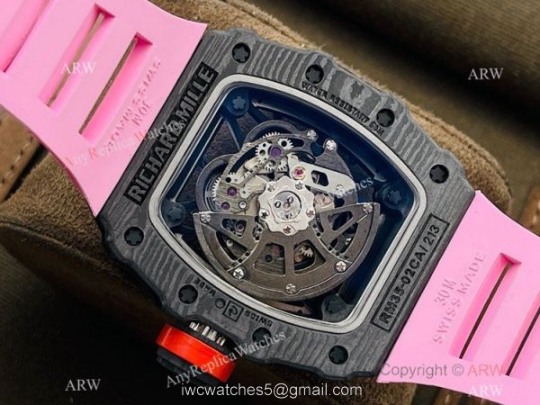 RM Factory Swiss Richard Mille RM 35-02 Rafael Nadal Watch Carbon NTPT Case Pink Rubber Strap RM Factory Swiss Richard Mille RM 35-02 Rafael Nadal Watch Carbon NTPT Case Pink Rubber Strap
