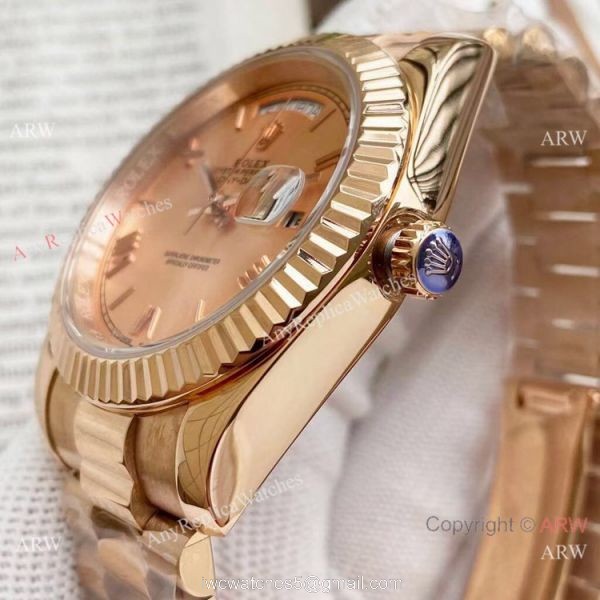 Copy Rolex Day Date 40mm Watches Black Dial Rose Gold Presidential Strap Copy Rolex Day Date 40mm Watches Black Dial Rose Gold Presidential Strap